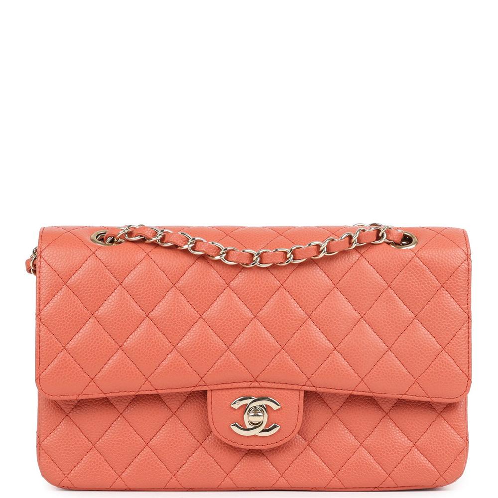 Vintage Chanel Medium Classic Double Flap Coral Caviar Light Gold Hardware
