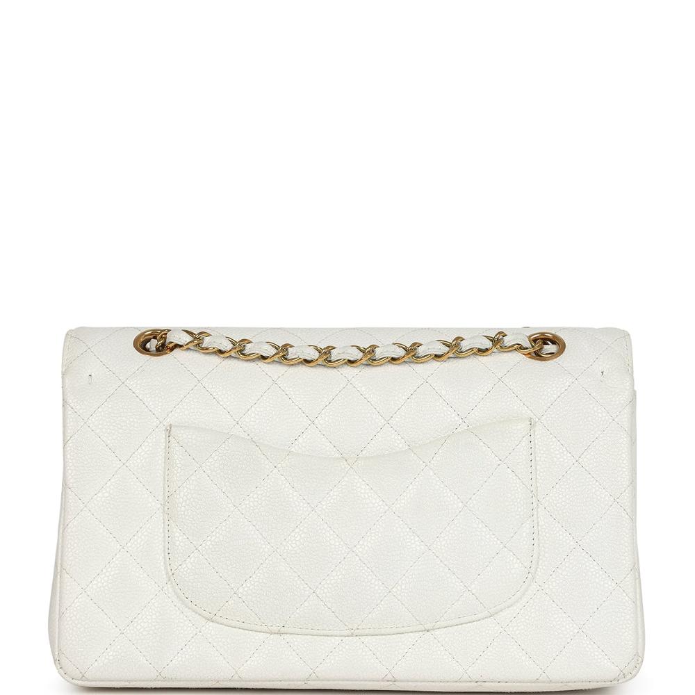 Vintage Chanel Medium Classic Double Flap White Caviar Gold Hardware