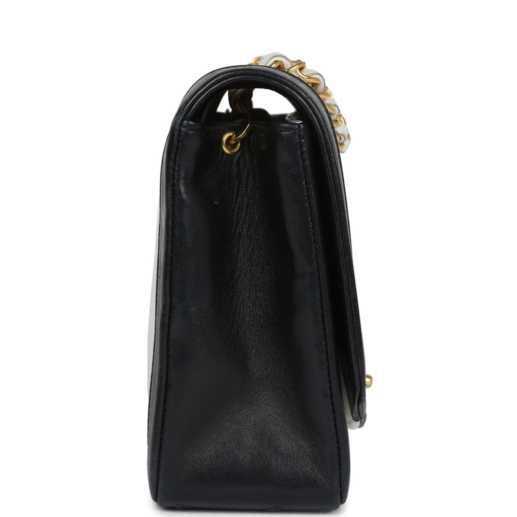 Vintage Chanel Medium Diana Flap Bag White And Black Lambskin Gold Hardware