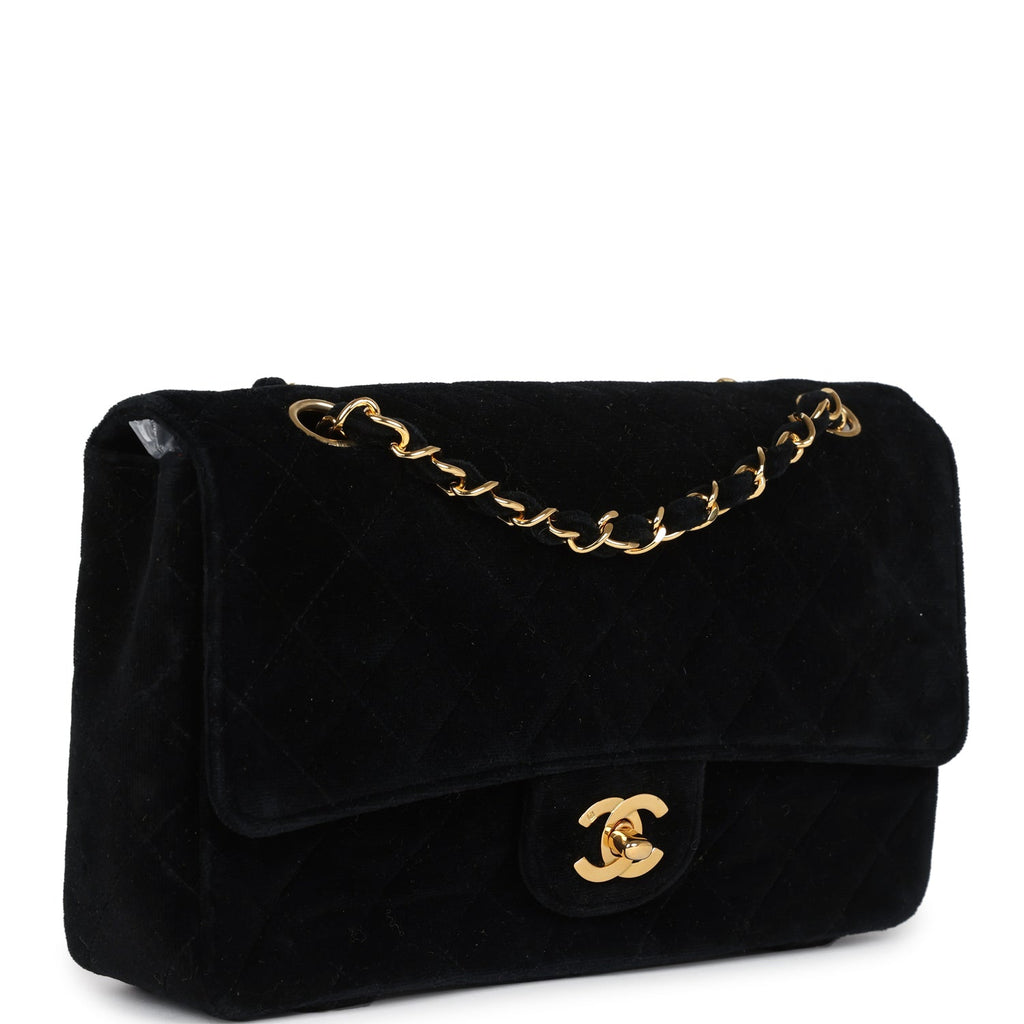 Vintage Chanel Medium Single Flap Bag With Magazine Holder Black Velvet Gold Hardware
