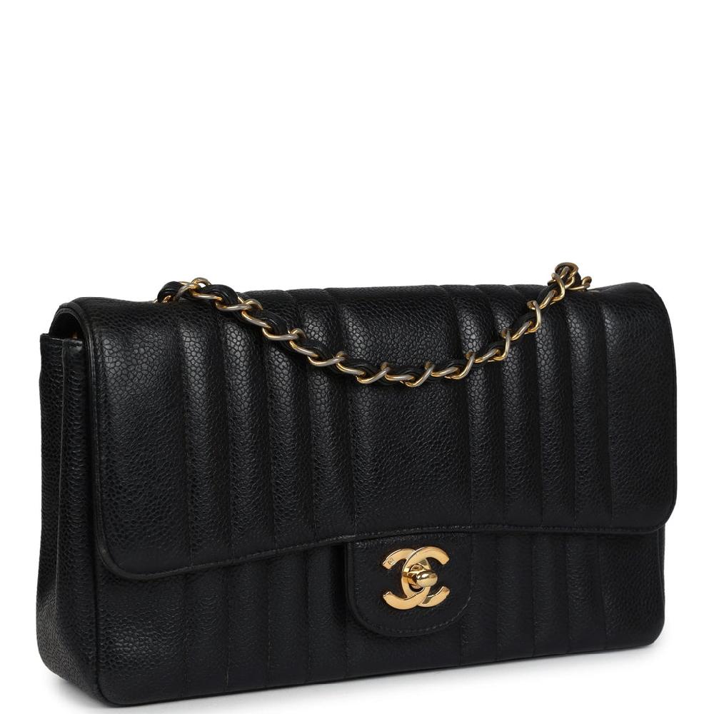 Vintage Chanel Medium Vertical Flap Bag Black Caviar Gold Hardware