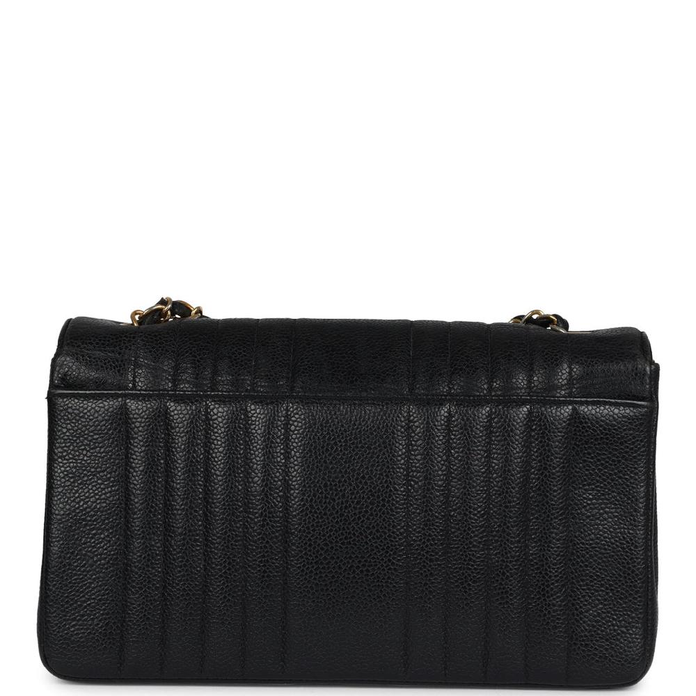 Vintage Chanel Medium Vertical Flap Bag Black Caviar Gold Hardware