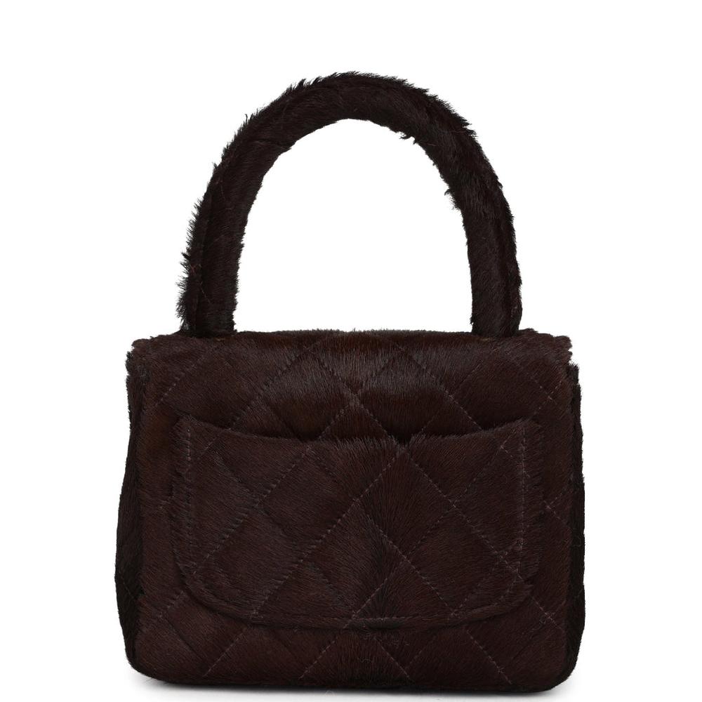 Vintage Chanel Micro Kelly Child Dark Brown Pony Hair Gold Hardware