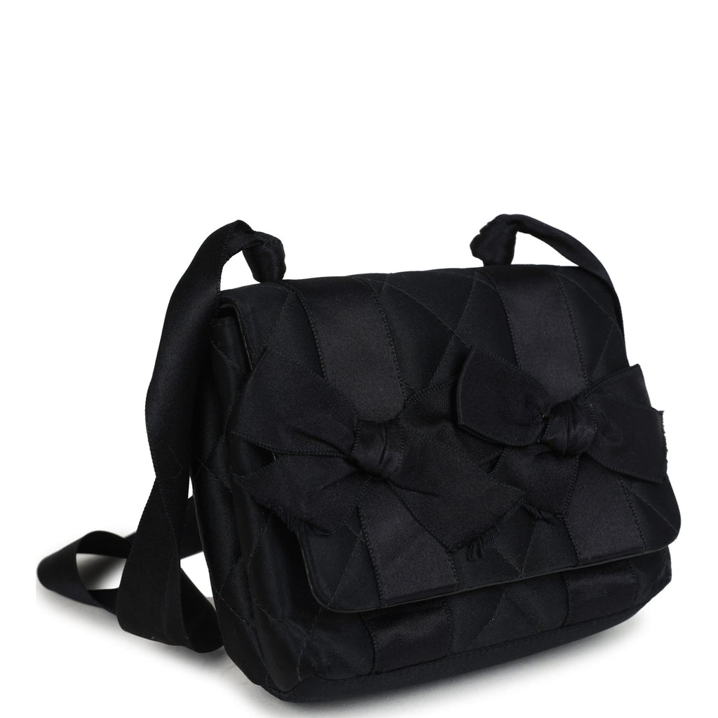 Vintage Chanel Mini Bow Shoulder Bag Black Satin Gold Hardware