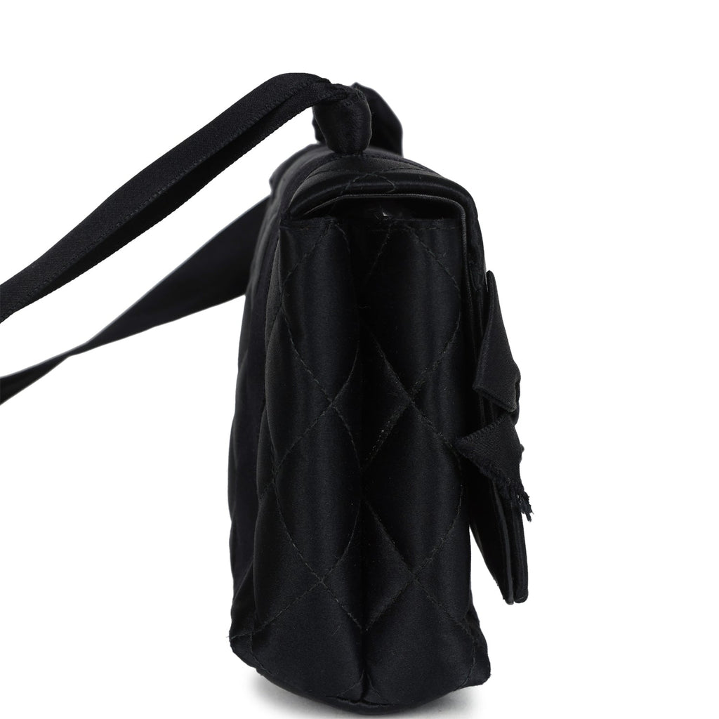 Vintage Chanel Mini Bow Shoulder Bag Black Satin Gold Hardware