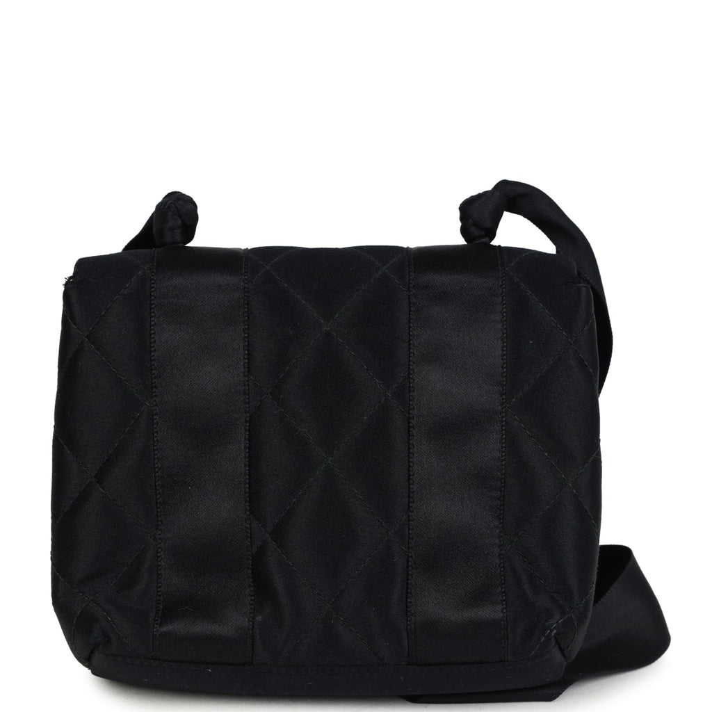 Vintage Chanel Mini Bow Shoulder Bag Black Satin Gold Hardware