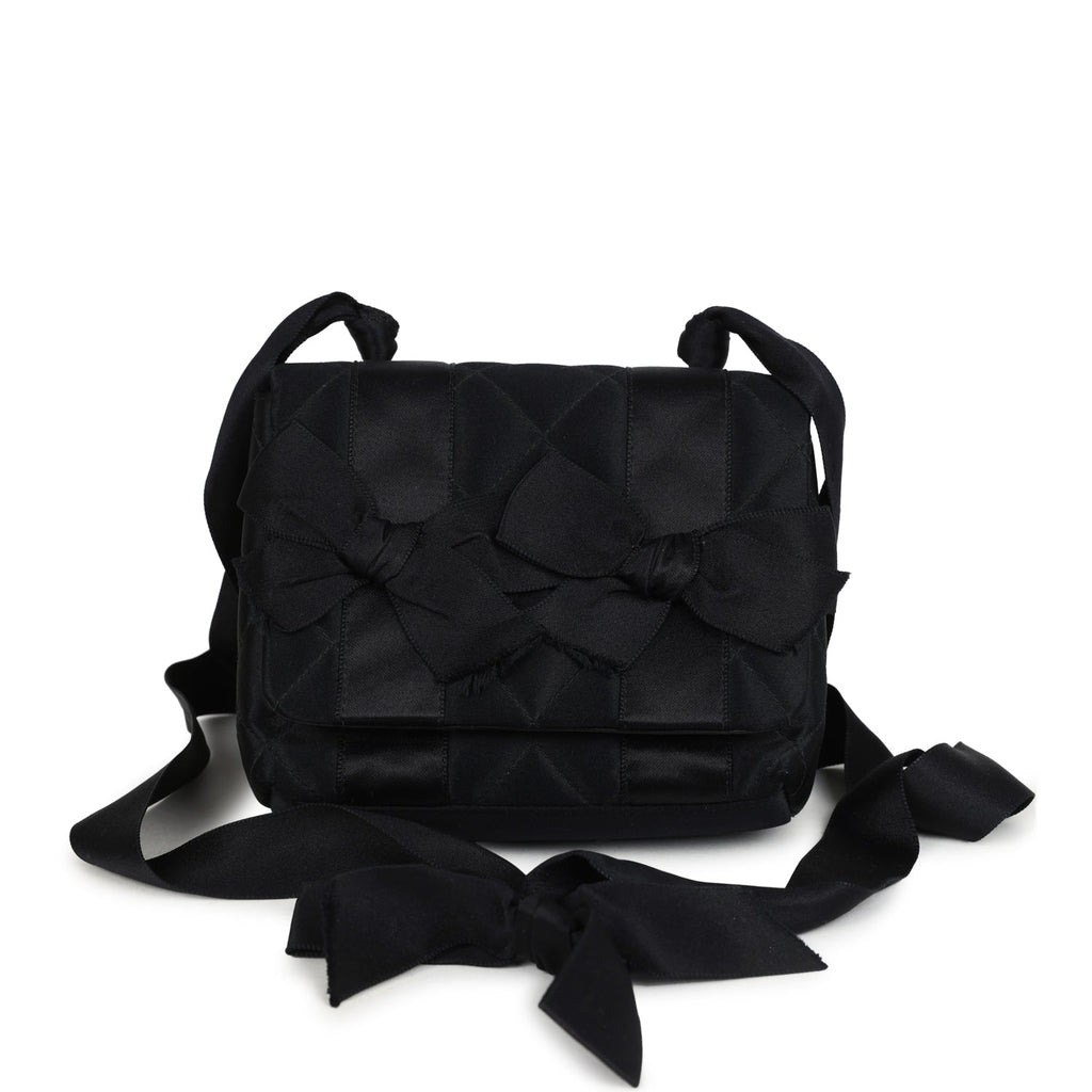 Vintage Chanel Mini Bow Shoulder Bag Black Satin Gold Hardware