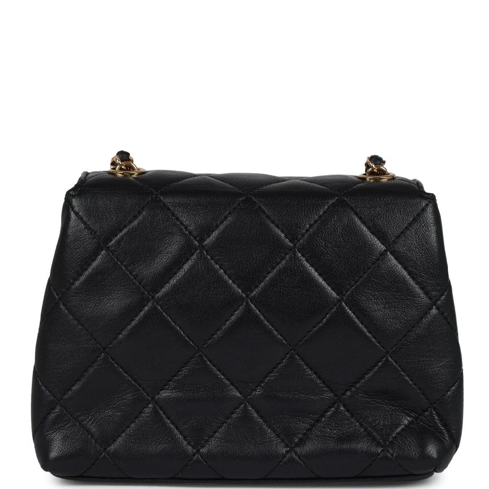 Vintage Chanel Mini Camellia Flap Bag Black Lambskin Gold Hardware