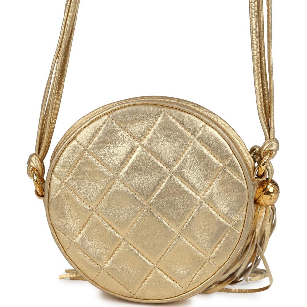 Vintage Chanel Mini CC Round Crossbody Bag Gold Lambskin Gold Hardware