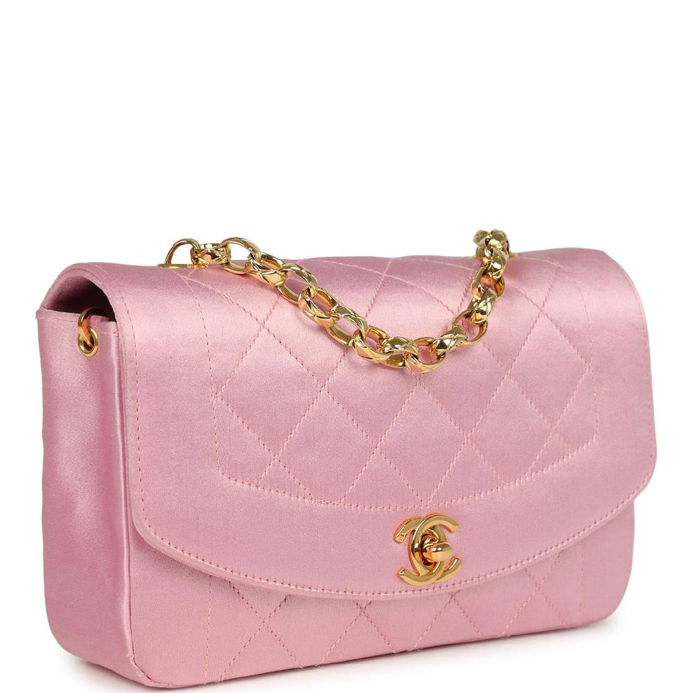 Vintage Chanel Mini Diana Flap Bag Pink Satin Gold Hardware