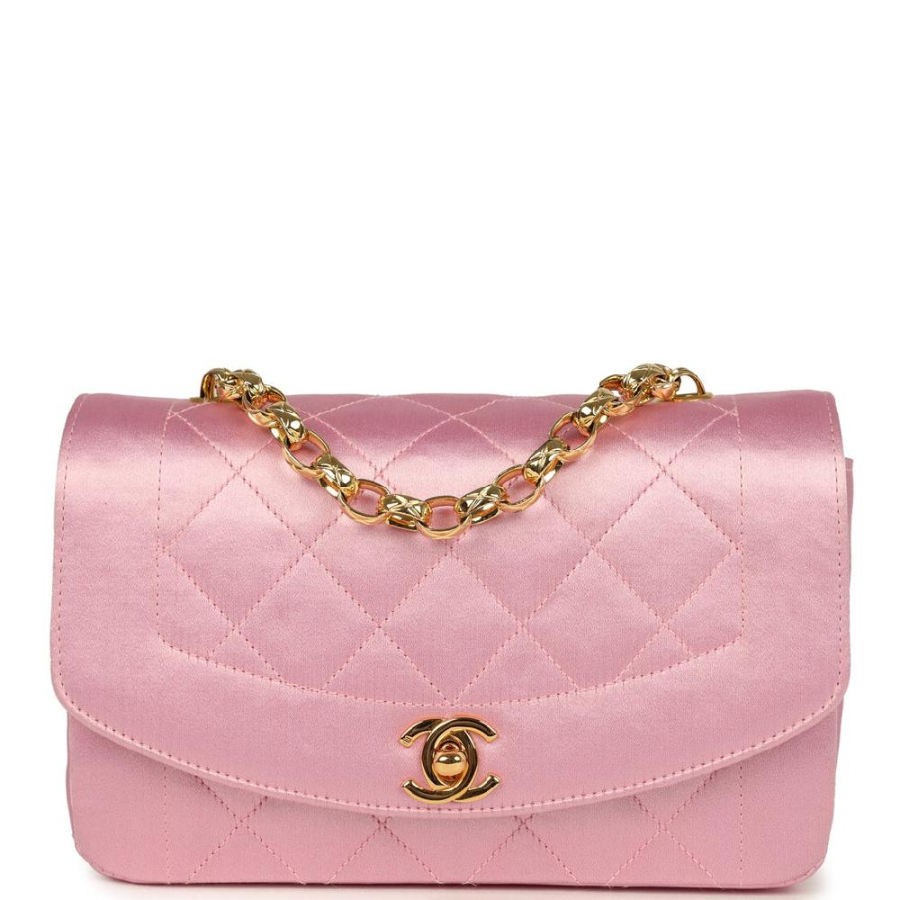 Vintage Chanel Mini Diana Flap Bag Pink Satin Gold Hardware