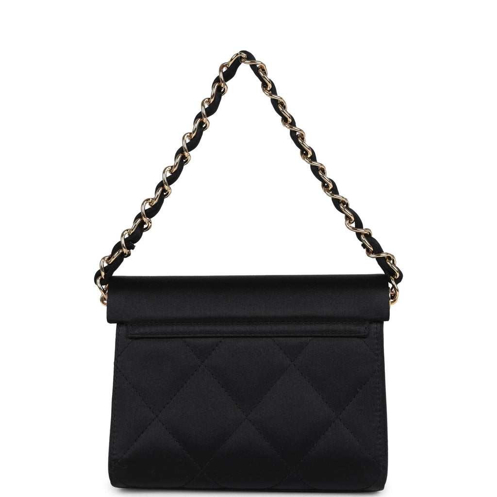 Vintage Chanel Mini Evening Handbag Bag Black Satin Gold Hardware