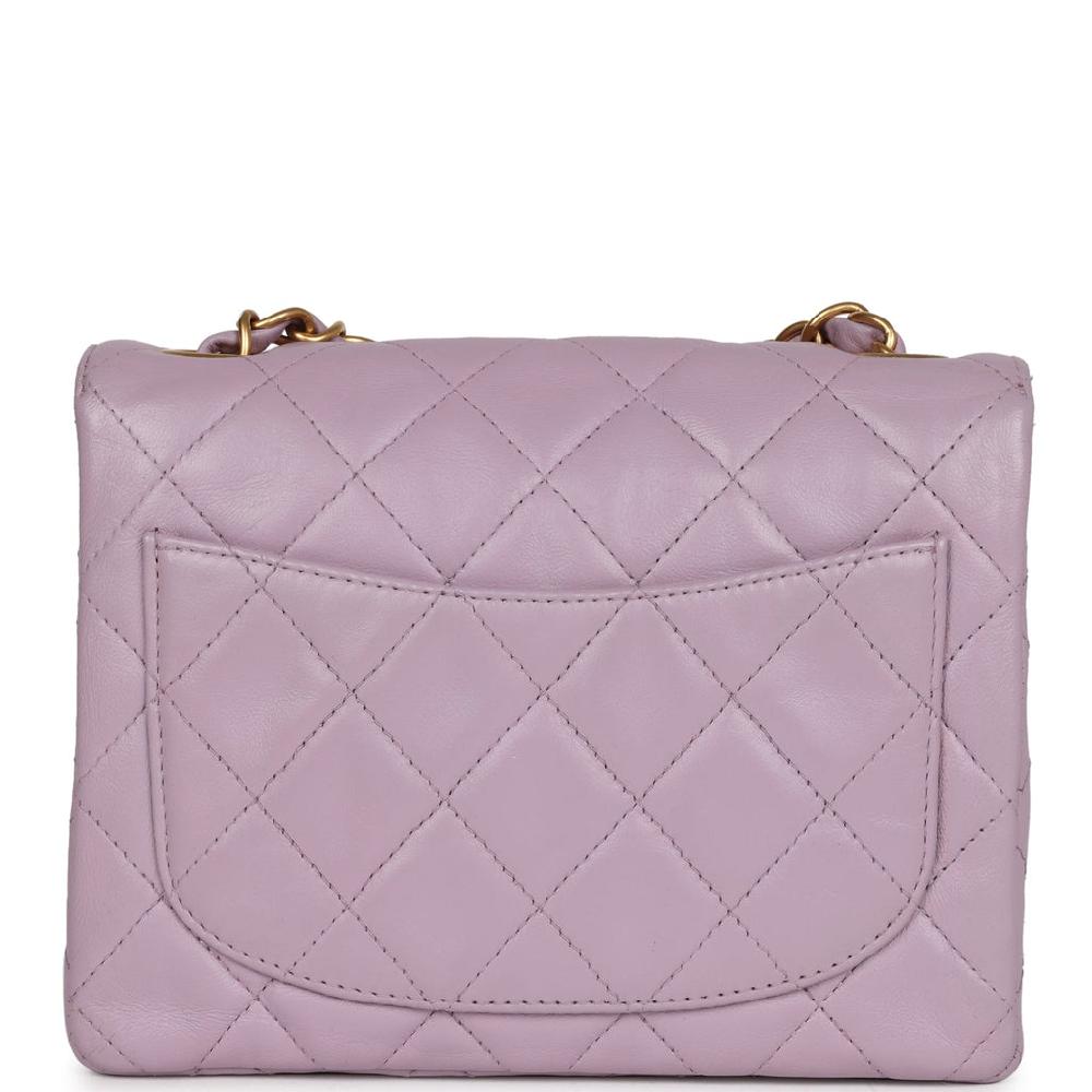 Vintage Chanel Mini Square Flap Bag Light Purple Lambskin Matte Gold Hardware