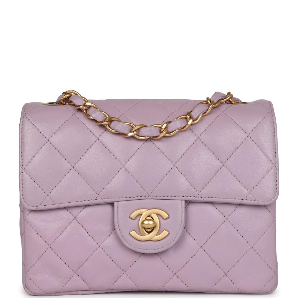 Vintage Chanel Mini Square Flap Bag Light Purple Lambskin Matte Gold Hardware