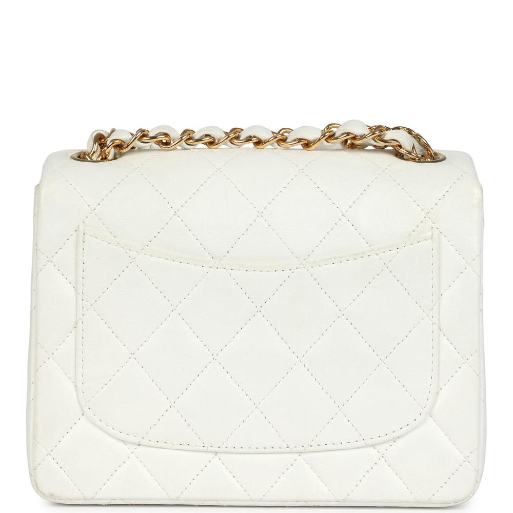 Vintage Chanel Mini Square Flap Bag White Lambskin Gold Hardware