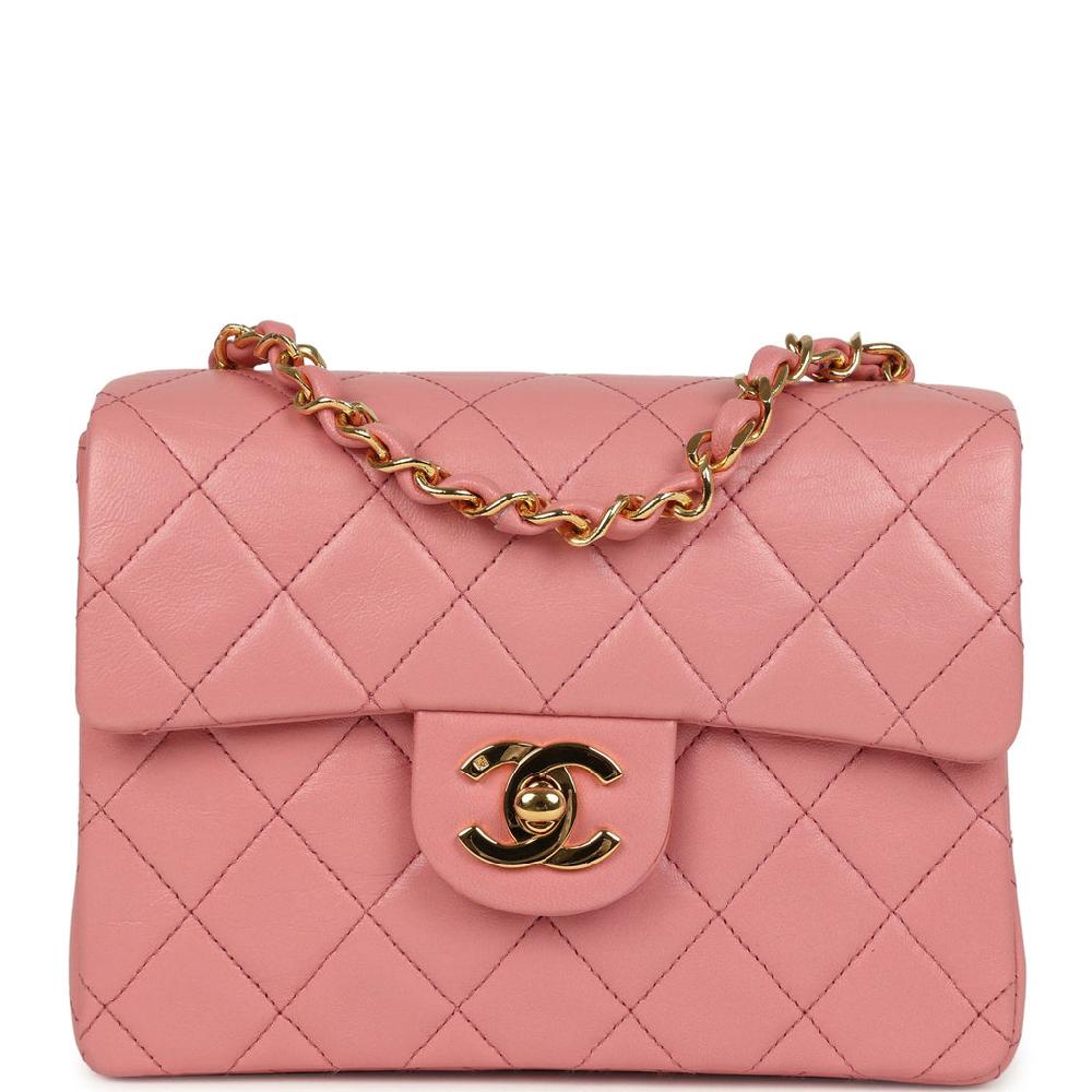 Vintage Chanel Mini Square Flap Dark Pink Lambskin Gold Hardware