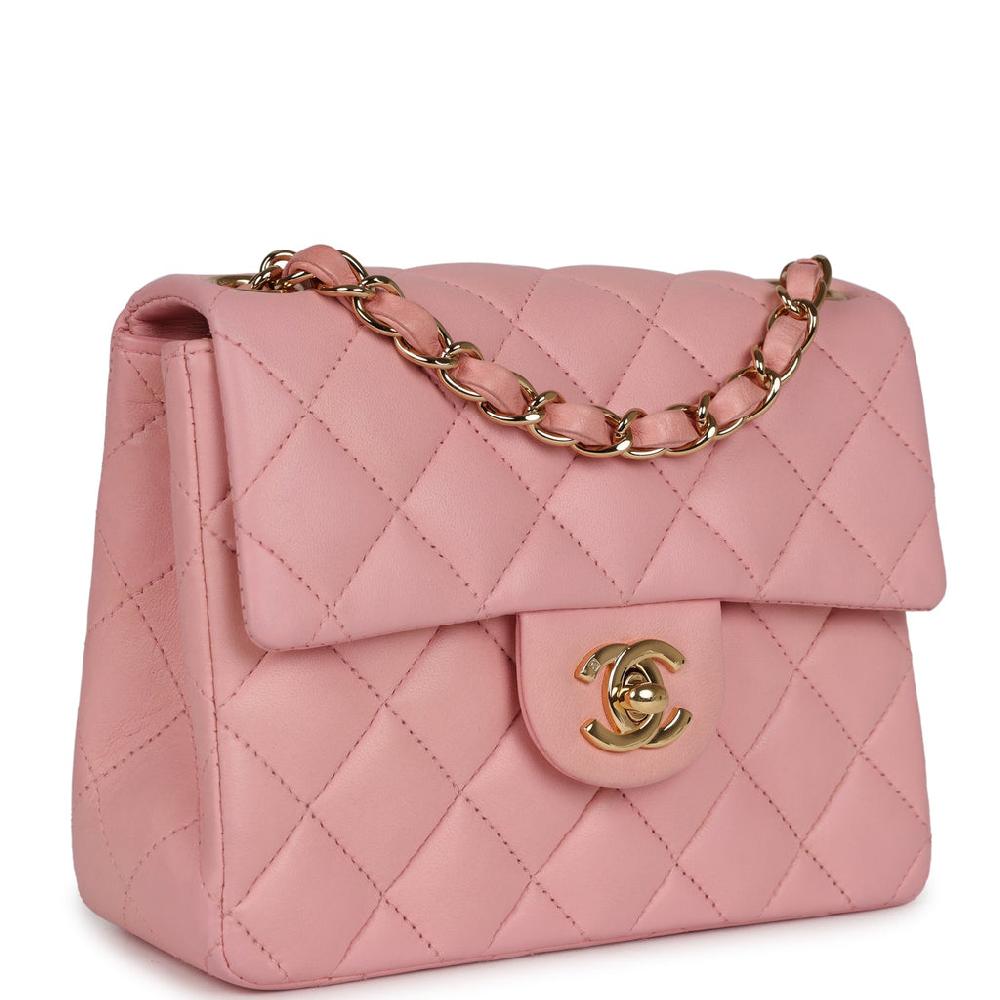 Vintage Chanel Mini Square Flap Light Pink Lambskin Gold Hardware