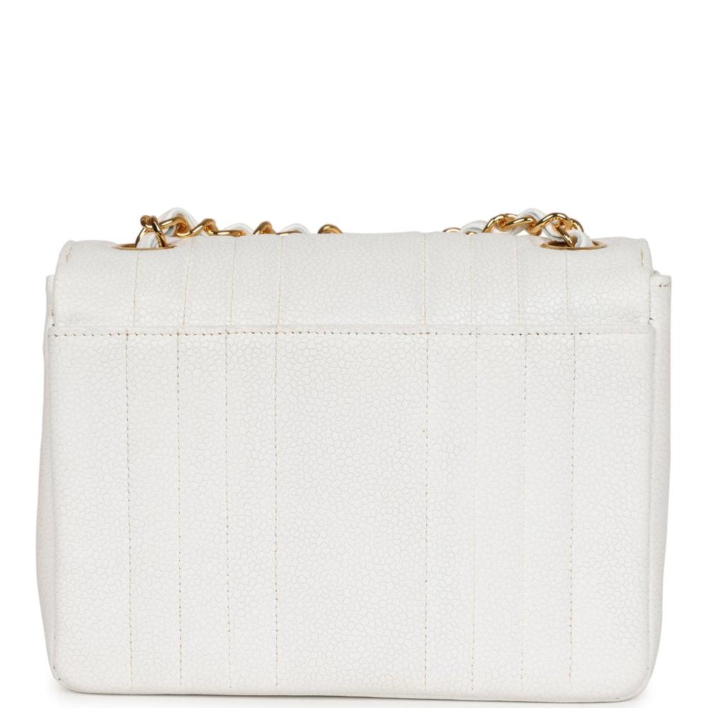 Vintage Chanel Mini Square Flap Vertical Stripe White Caviar Gold Hardware