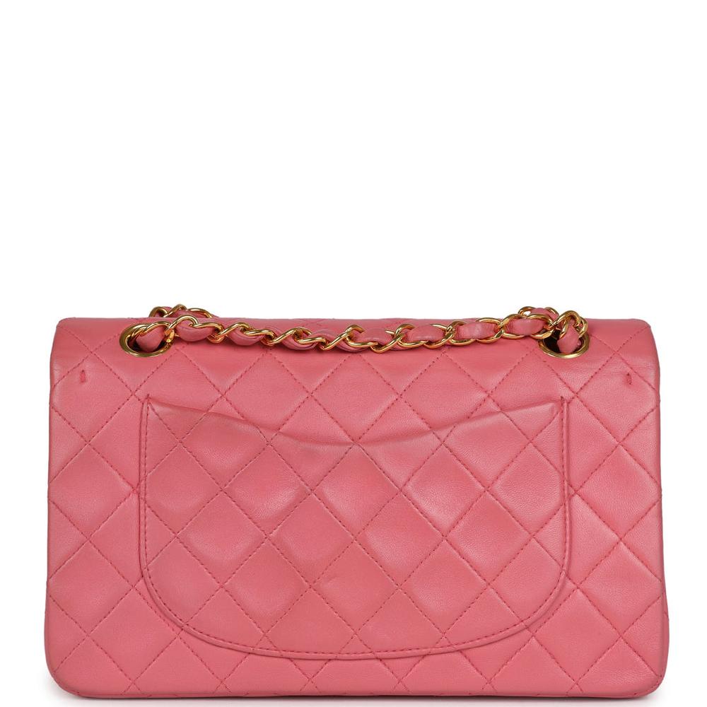 Vintage Chanel Small Classic Double Flap Bag Dark Pink Lambskin Gold Hardware