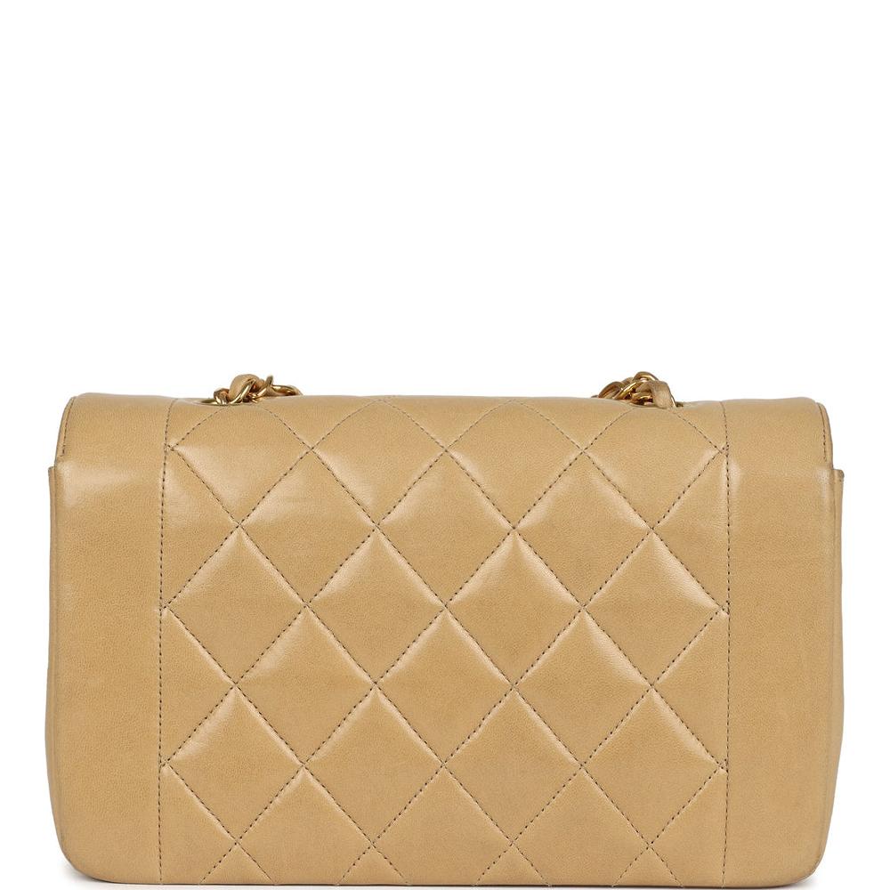 Vintage Chanel Small Diana Flap Bag Beige Lambskin Gold Hardware