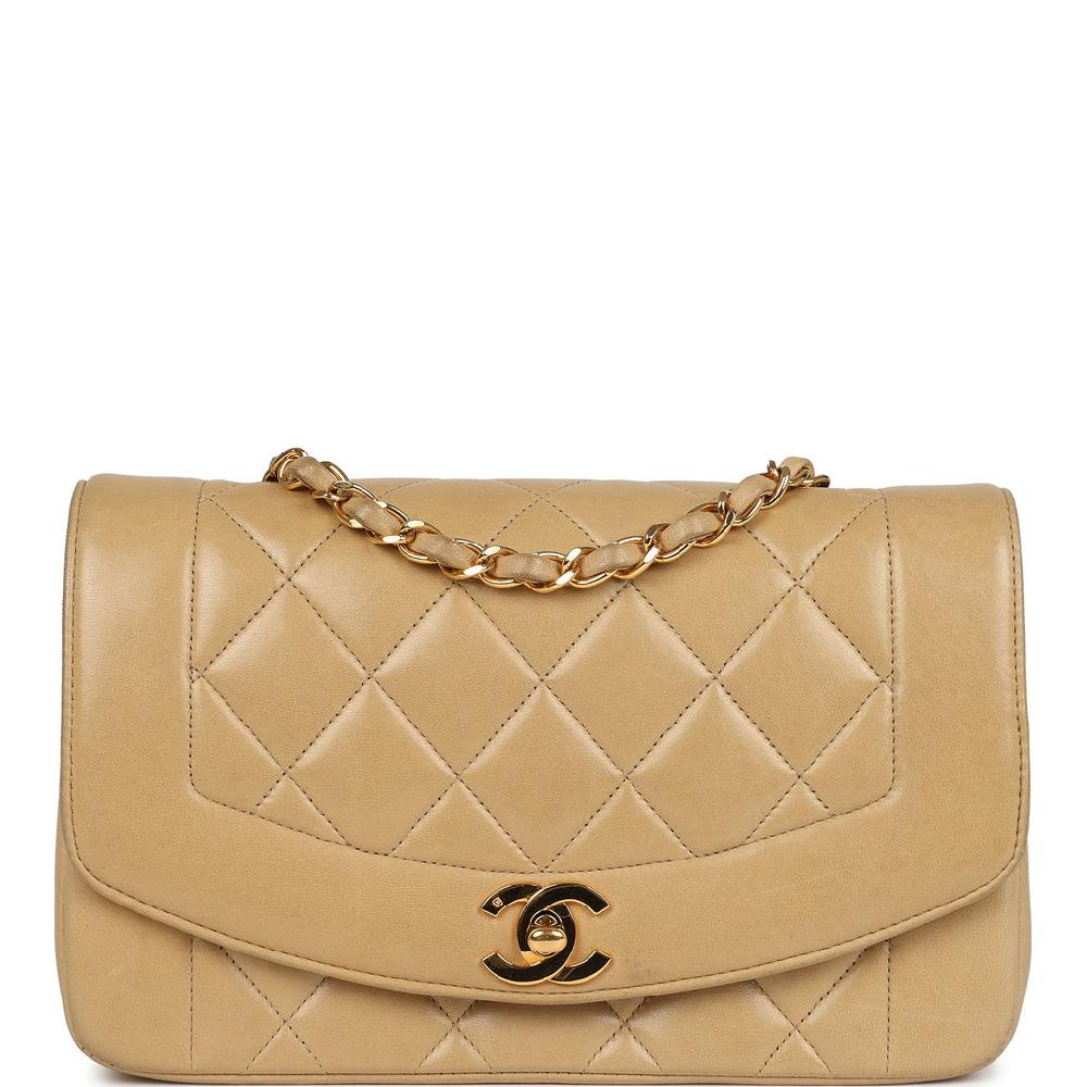Vintage Chanel Small Diana Flap Bag Beige Lambskin Gold Hardware