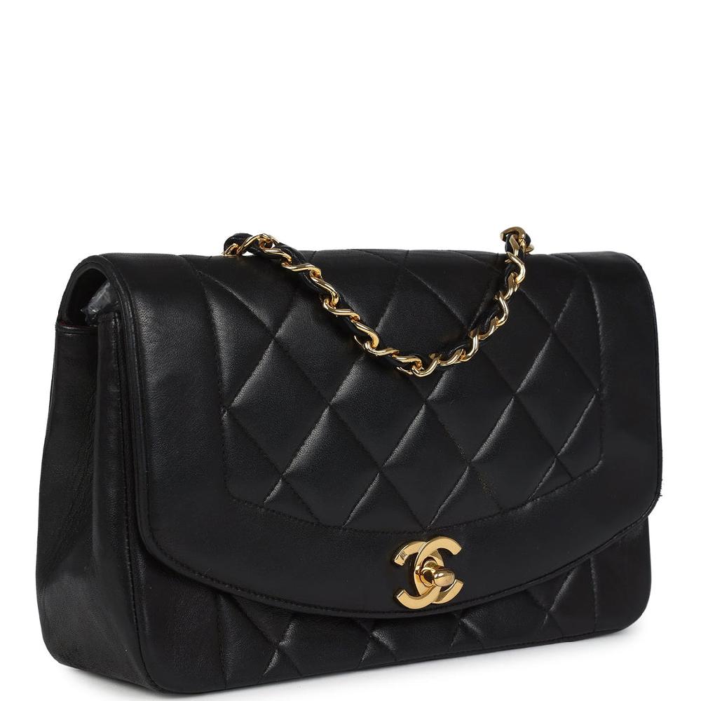 Vintage Chanel Small Diana Flap Bag Black Lambskin Gold Hardware