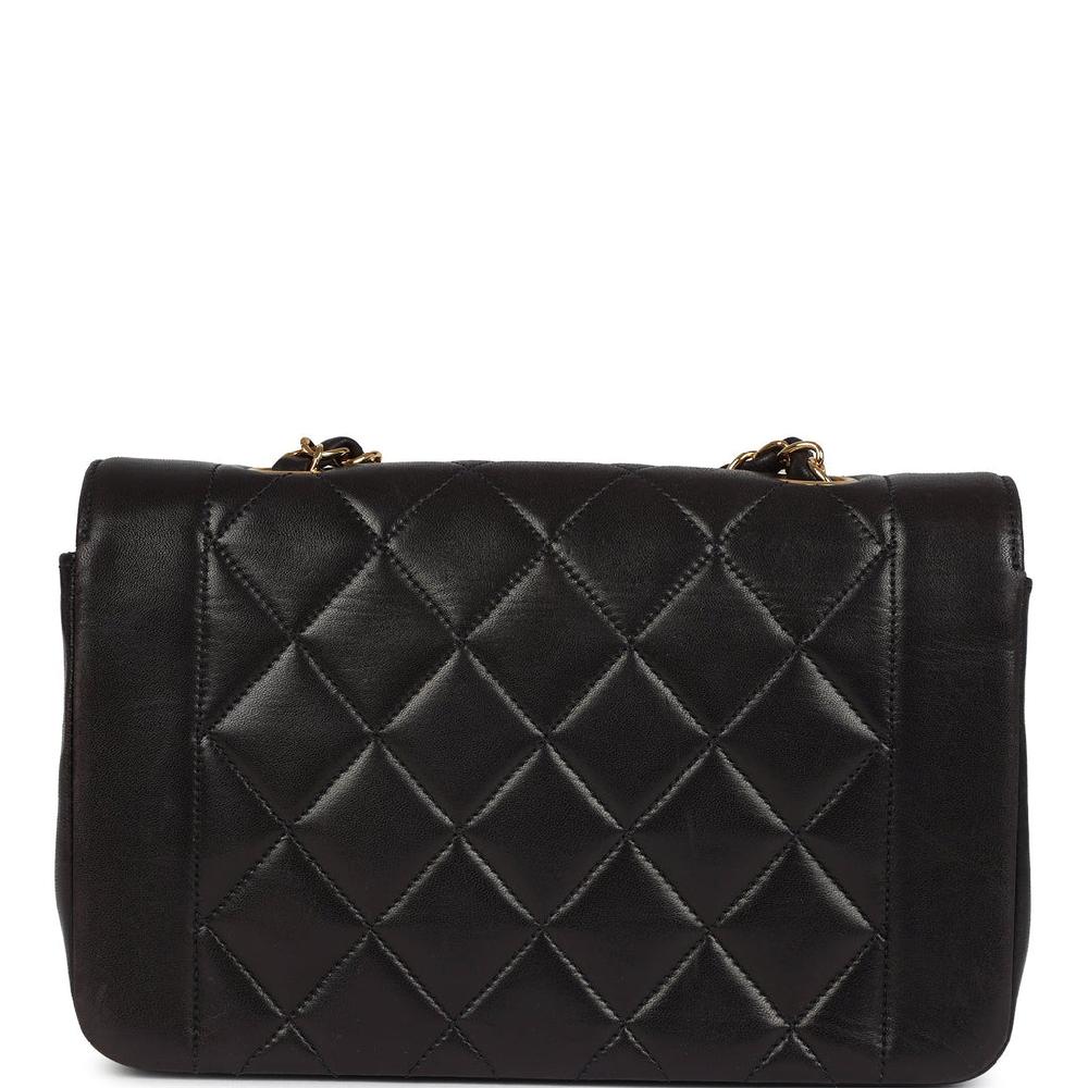 Vintage Chanel Small Diana Flap Bag Black Lambskin Gold Hardware