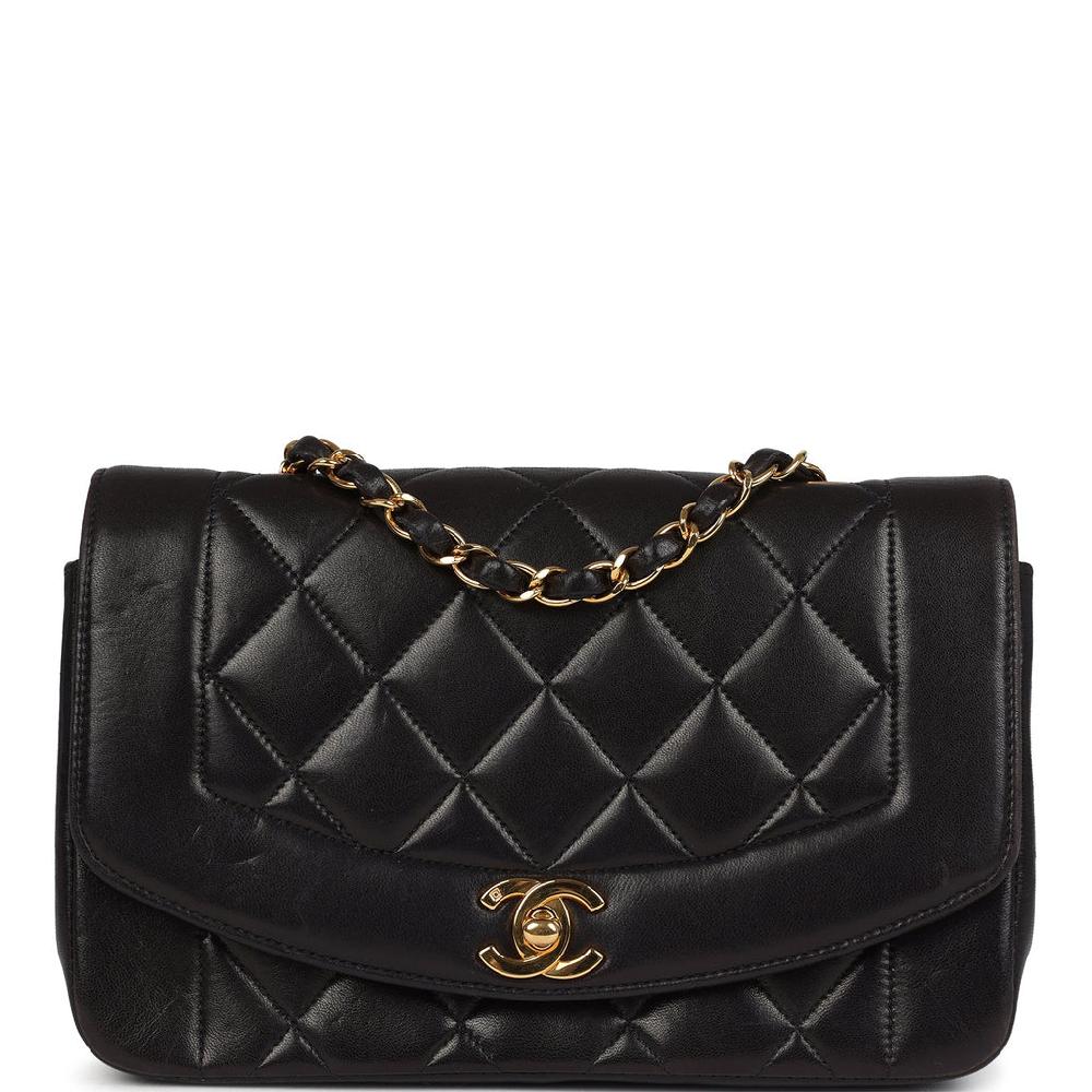 Vintage Chanel Small Diana Flap Bag Black Lambskin Gold Hardware
