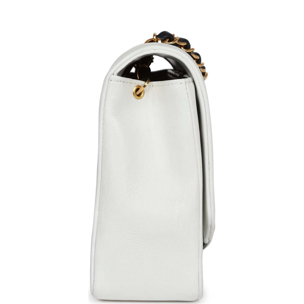 Vintage Chanel Small Diana Flap Bag White And Navy Lambskin Gold Hardware