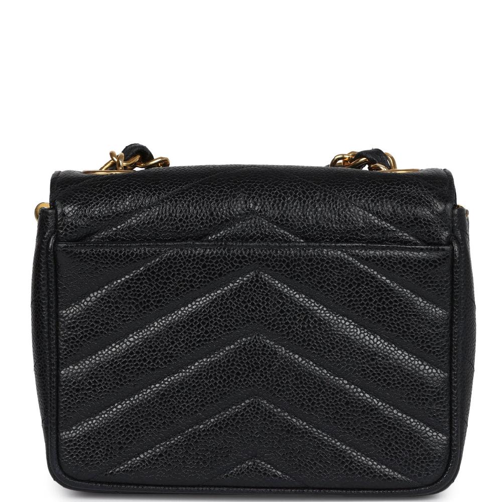 Vintage Chanel Square Chevron Envelope Flap Bag Black Caviar Gold Hardware