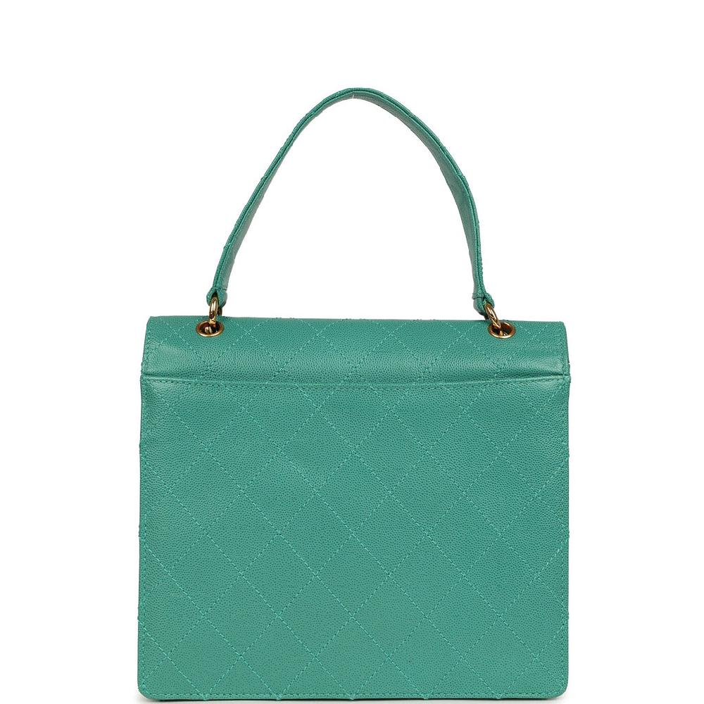 Vintage Chanel Top Handle Envelope Flap Bag Turquoise Caviar Gold Hardware