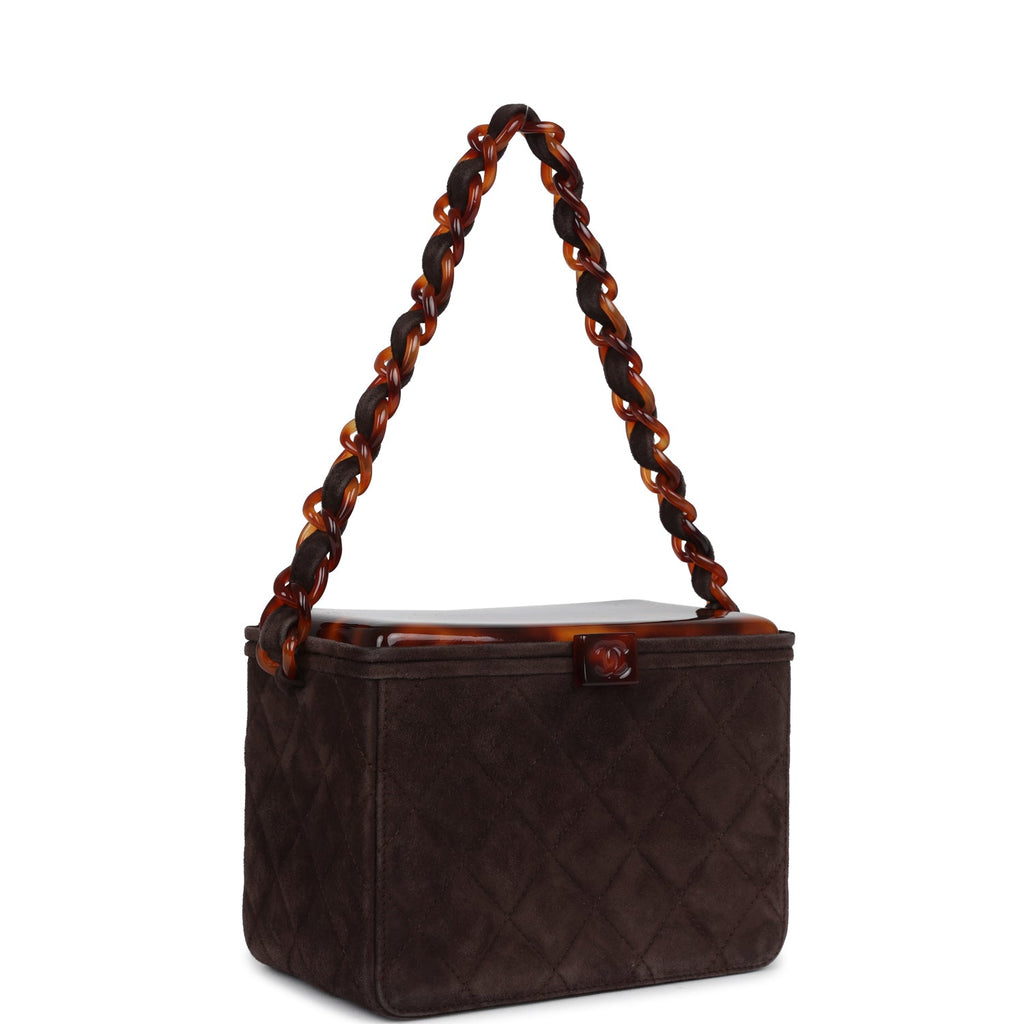 Vintage Chanel Vanity Box Bag Brown Suede And Tortoiseshell Bakelite Hardware