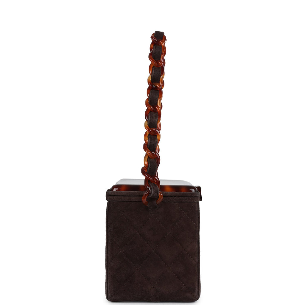 Vintage Chanel Vanity Box Bag Brown Suede And Tortoiseshell Bakelite Hardware