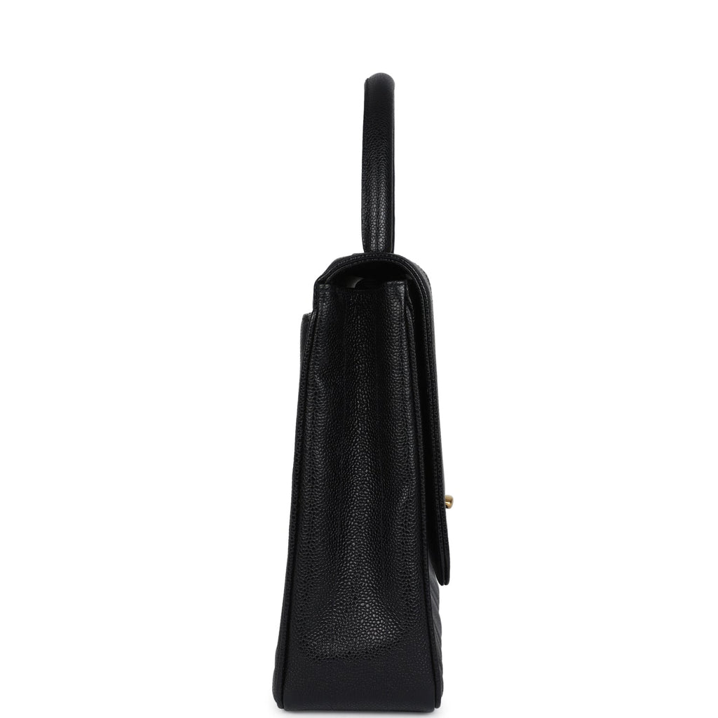 Vintage Chanel Vertical Stripe Kelly Flap Bag Black Caviar Gold Hardware