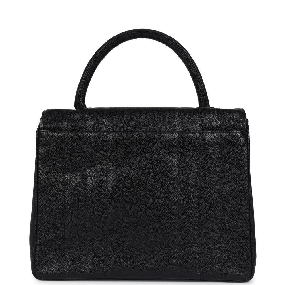 Vintage Chanel Vertical Stripe Kelly Flap Bag Black Caviar Gold Hardware