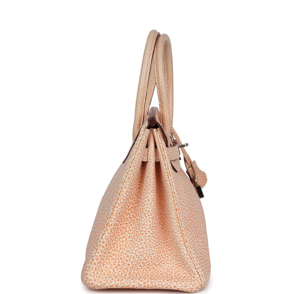 Vintage Hermes Birkin 30 Orange Dalmatian Buffalo Palladium Hardware