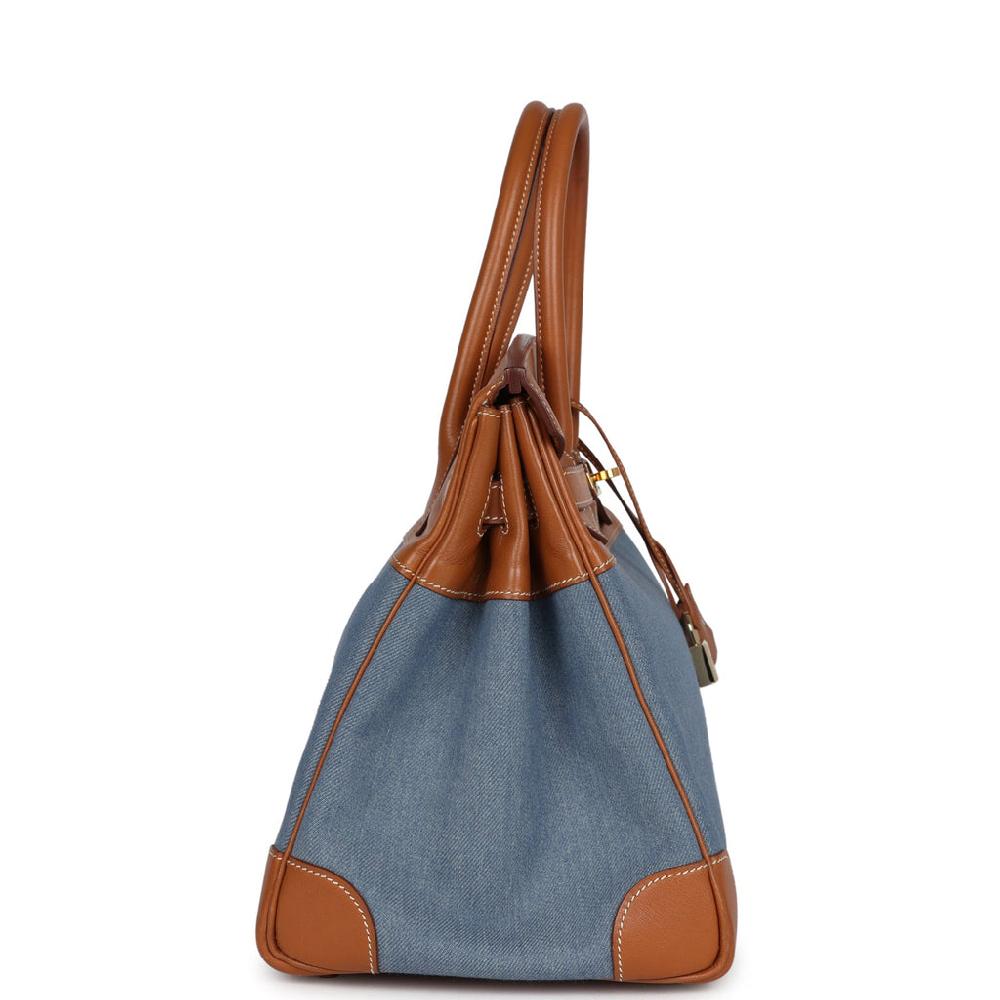 Vintage Hermes Birkin 35 Blue Denim And Gold Gulliver Gold Hardware