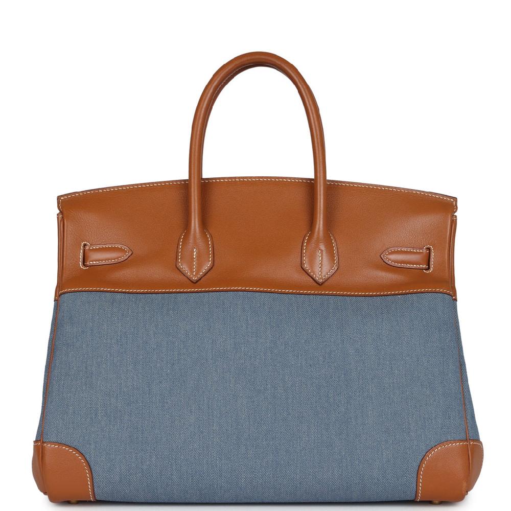 Vintage Hermes Birkin 35 Blue Denim And Gold Gulliver Gold Hardware