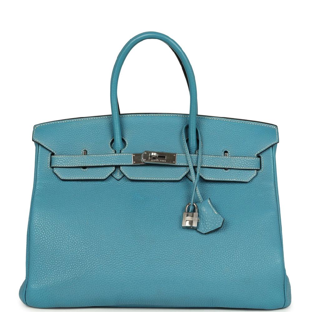 Vintage Hermes Birkin 35 Blue Jean Togo Palladium Hardware