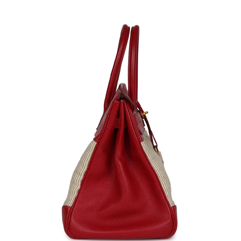 Vintage Hermes Birkin 35 Rouge Vif Buffalo And Crinoline Gold Hardware