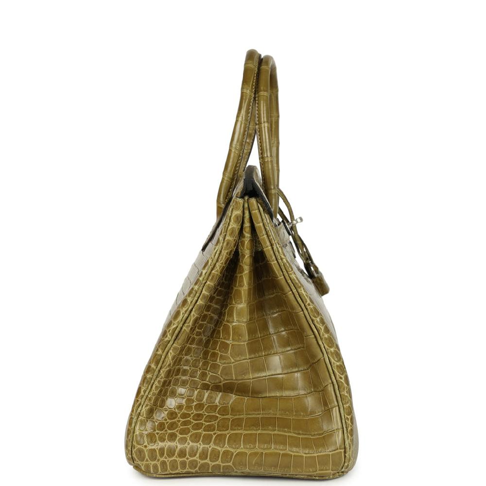 Vintage Hermes Birkin 35 Vert Anis Shiny Porosus Crocodile Palladium Hardware