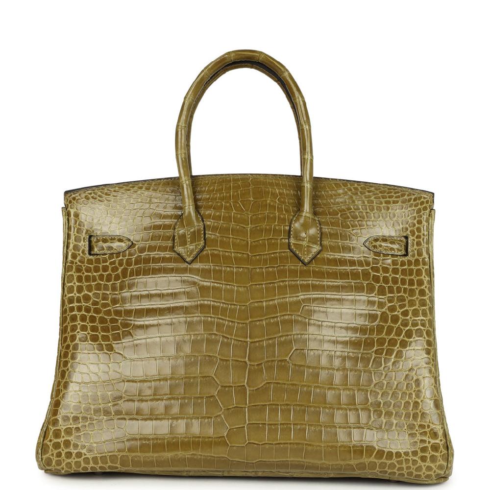 Vintage Hermes Birkin 35 Vert Anis Shiny Porosus Crocodile Palladium Hardware