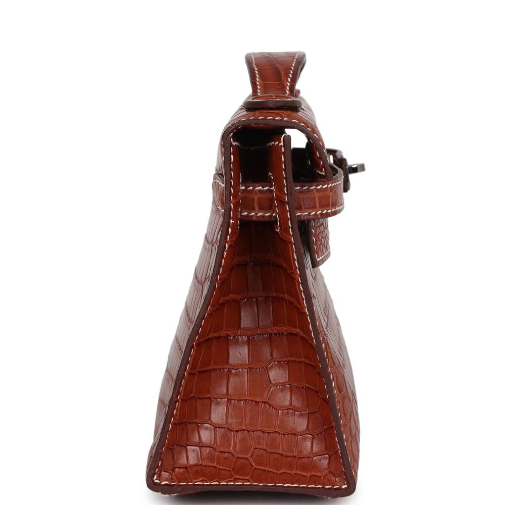 Vintage Hermes Kelly Pochette Fauve Matte Niloticus Crocodile Ruthenium Hardware