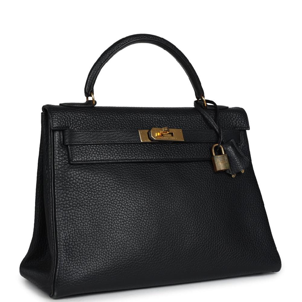 Vintage Hermes Kelly Retourne 32 Black Ardennes Gold Hardware