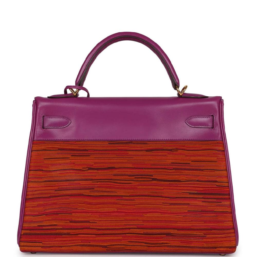 Vintage Hermes Kelly Retourne 32 Vibrato Cyclamen Box Gold Hardware