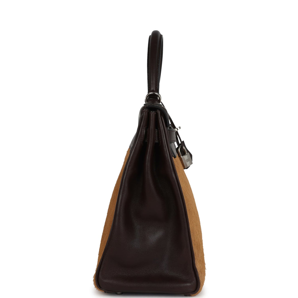 Vintage Hermes Kelly Retourne 35 Ebene Evercalf And Blond Troika Palladium Hardware