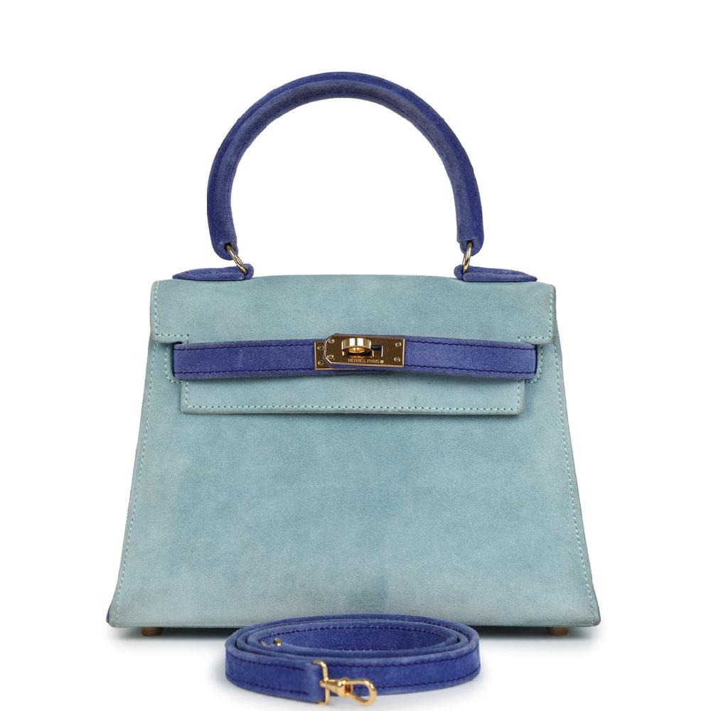 Vintage Hermes Kelly Sellier 20 Bleu Electric and Aqua Doblis Gold Hardware