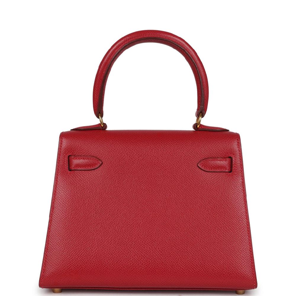 Vintage Hermes Kelly Sellier 20 Rouge Vif Courchevel Gold Hardware