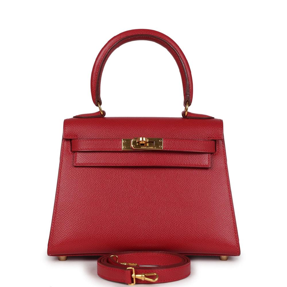 Vintage Hermes Kelly Sellier 20 Rouge Vif Courchevel Gold Hardware