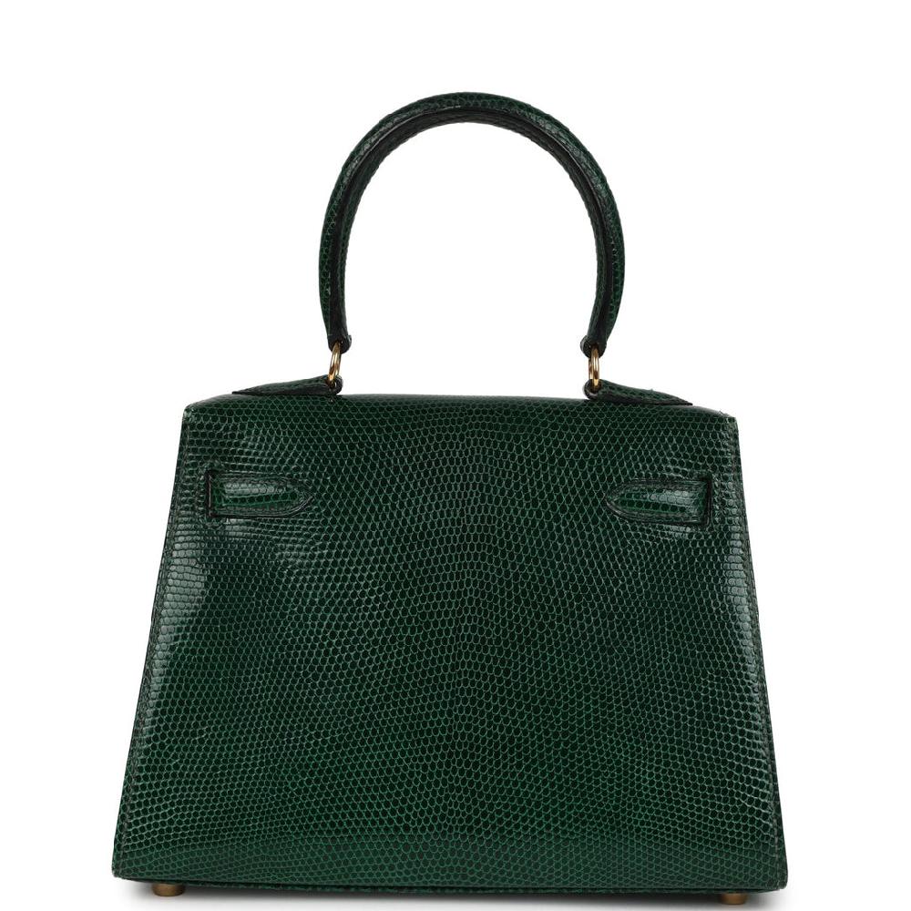 Vintage Hermes Kelly Sellier 20 Vert Fonce Varanus Salvator Lizard Gold Hardware
